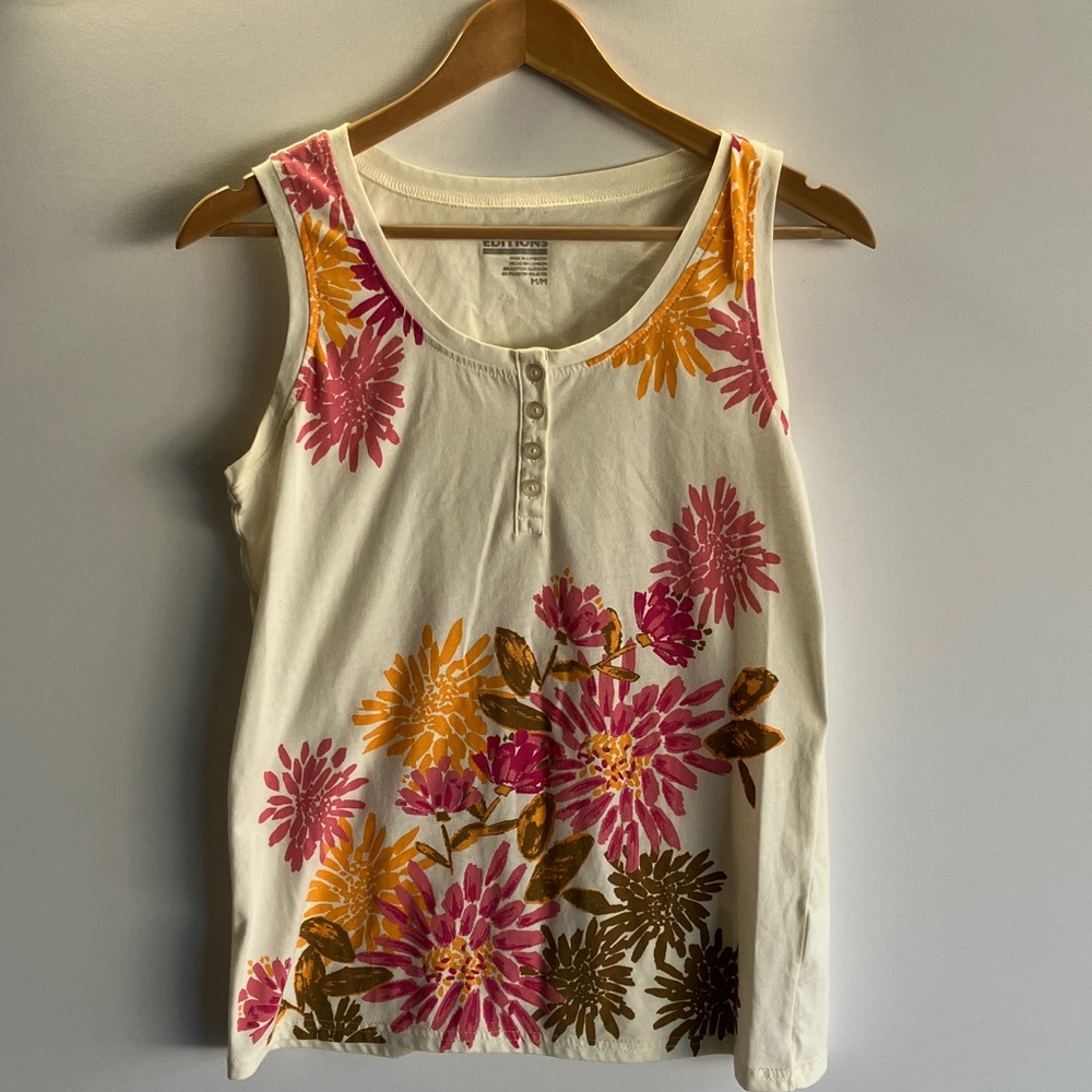 Basic Editions Floral Tank Top - Pink, Orange, Brown